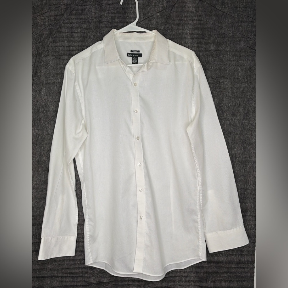 Bar III White Dress Shirt Slim Fit Stretch men’s size L 16–16.5 34–35(A215)✨ - Picture 3 of 9